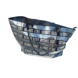 Y2K Victoria Secret Striped Black and Silver Sequin Tote Bag